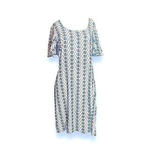 Karl Lagerfeld Dress Short Flutter Sleeve White Navy Embroidery Womens 6